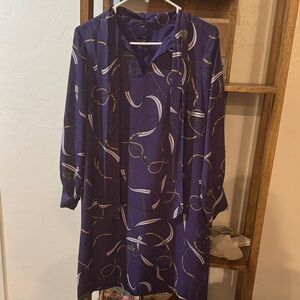 Ann Taylor Purple Long Sleeve Dress with Pattern